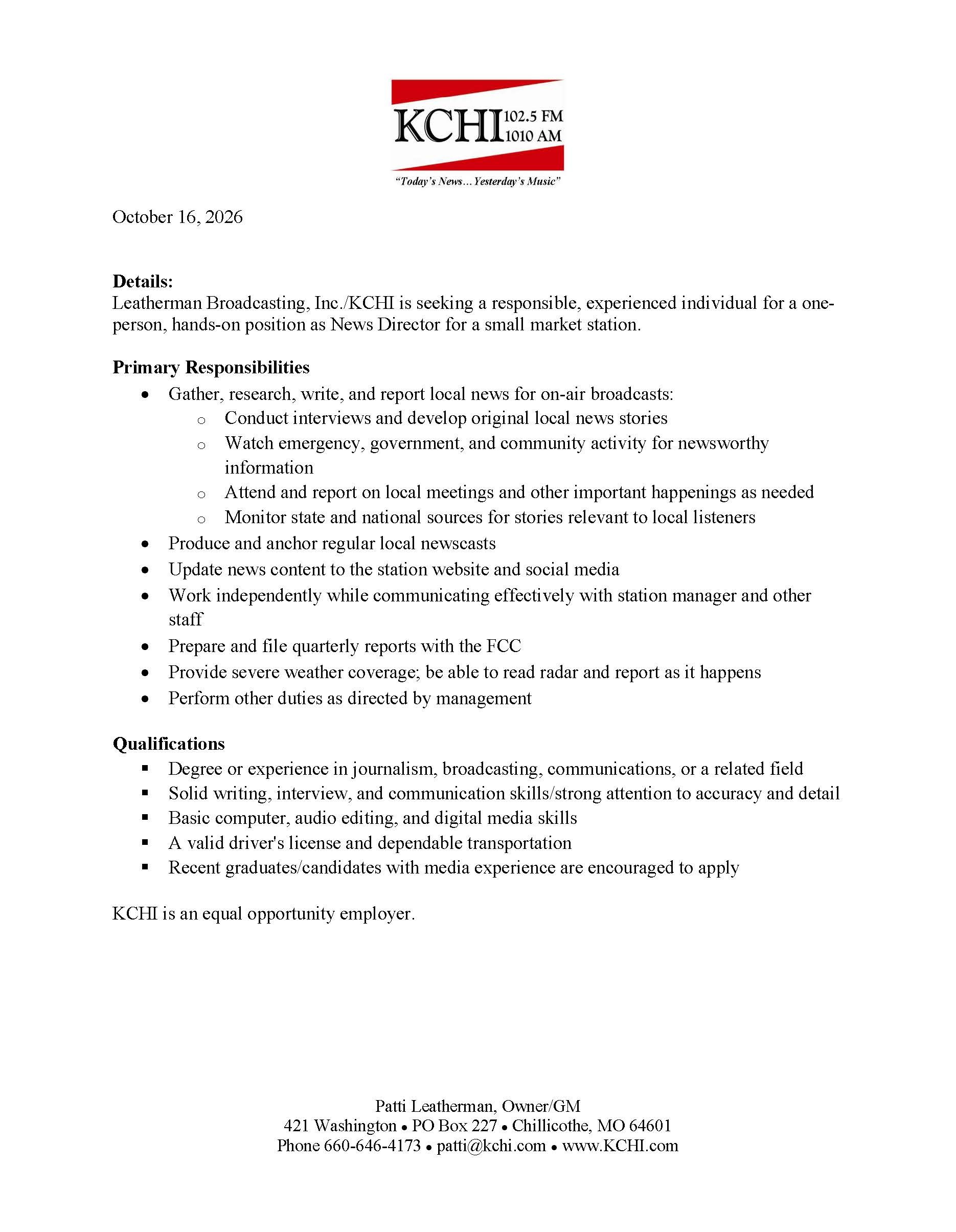 News Director Job Posting